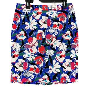 J Crew Skirt Womens 6 Blue Pencil Straight Lined‎ Short Cotton Floral Business